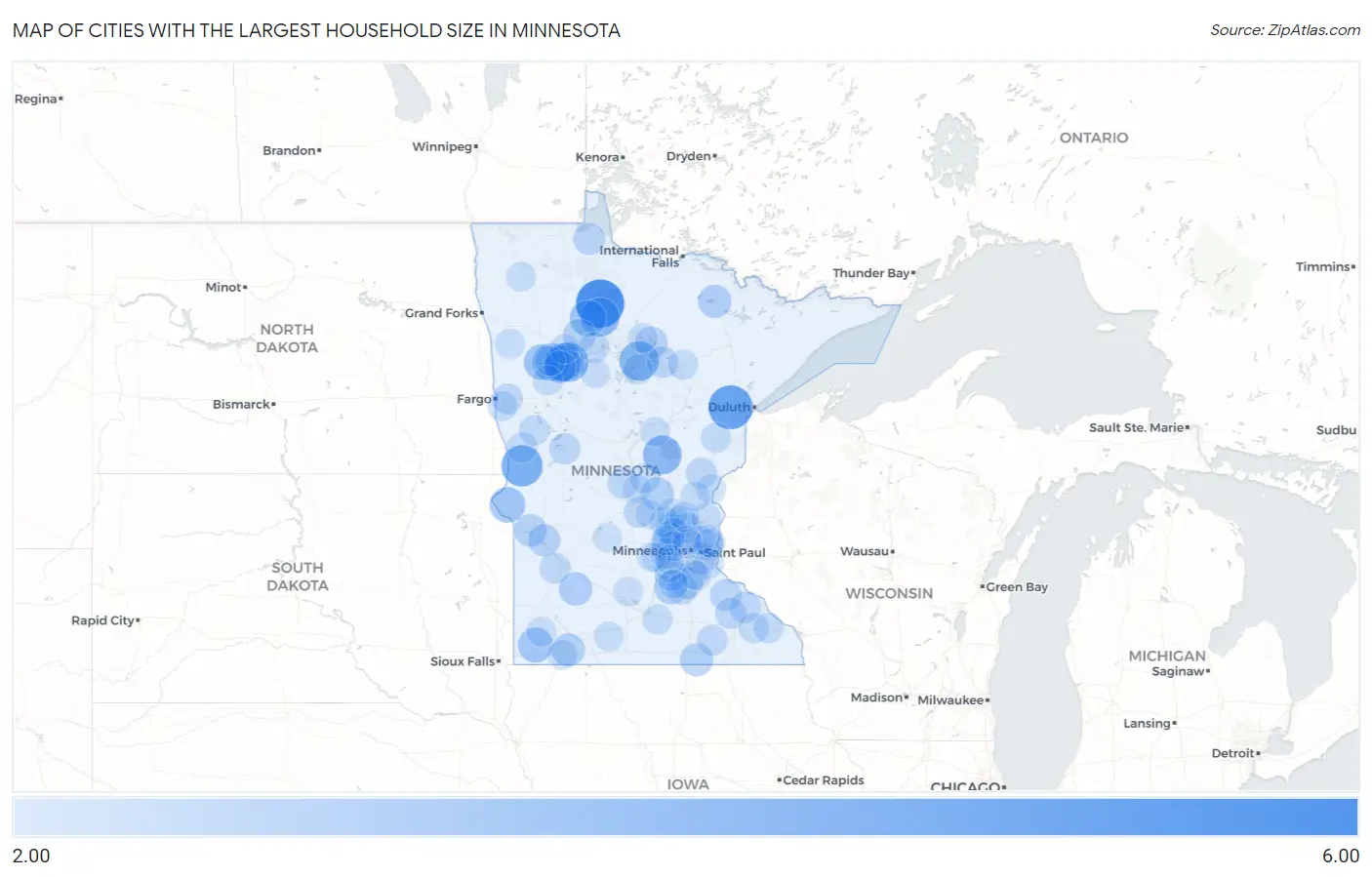 Cities with the Largest Household Size in Minnesota Map