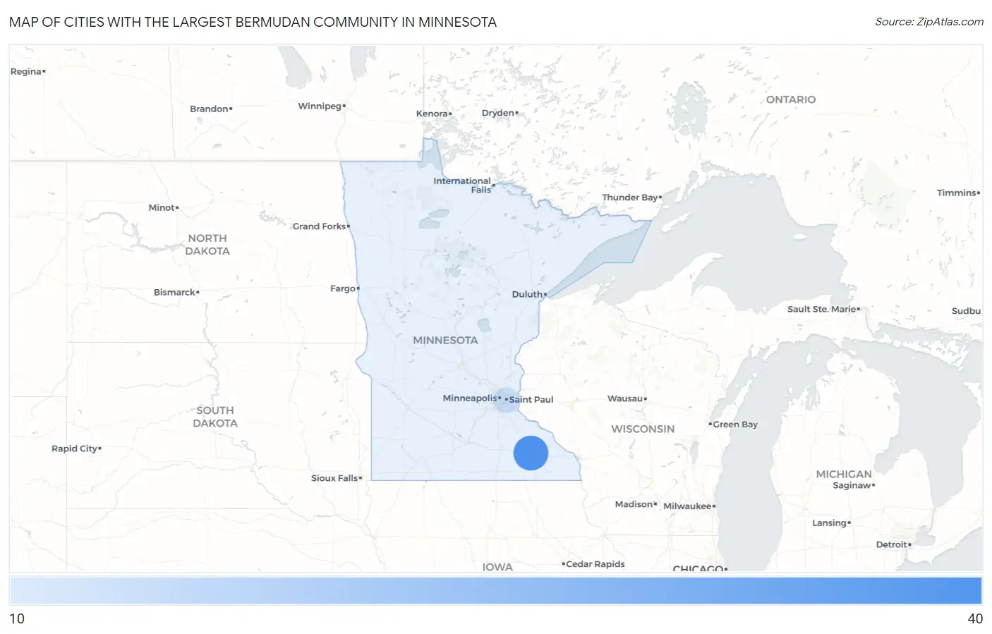 Cities with the Largest Bermudan Community in Minnesota Map