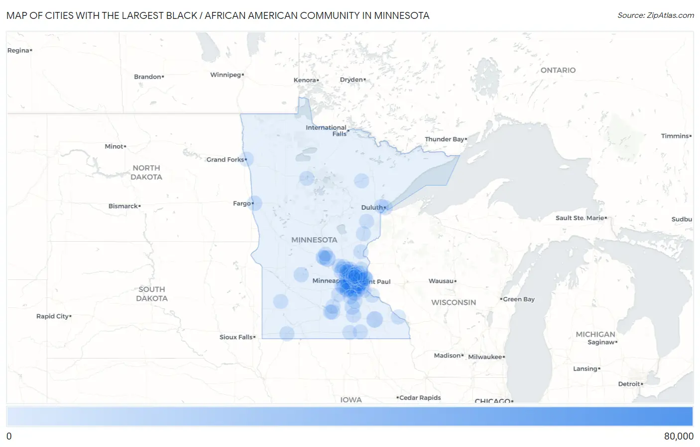 Cities with the Largest Black / African American Community in Minnesota Map