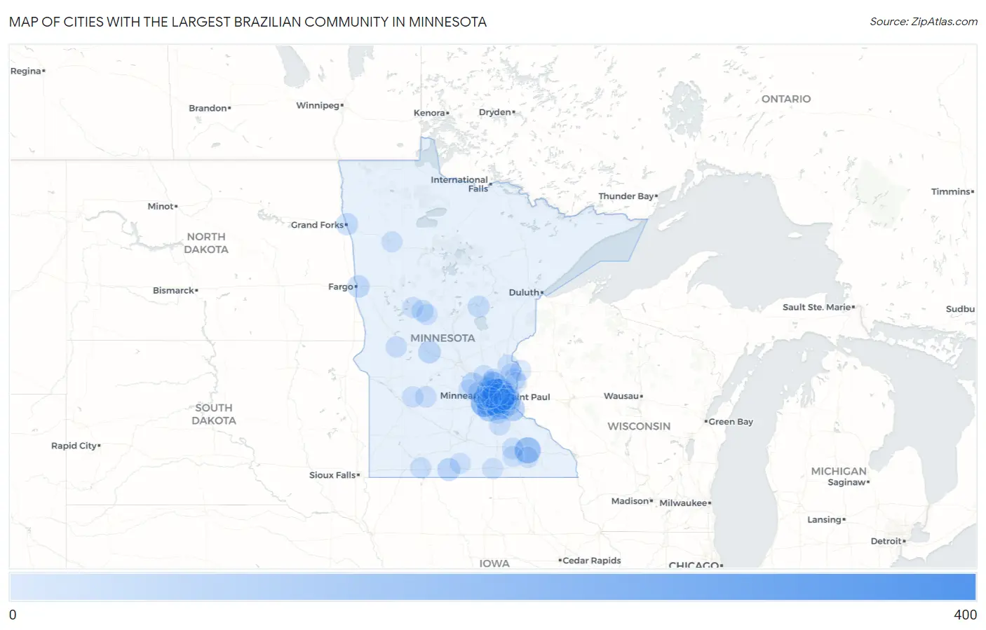 Cities with the Largest Brazilian Community in Minnesota Map