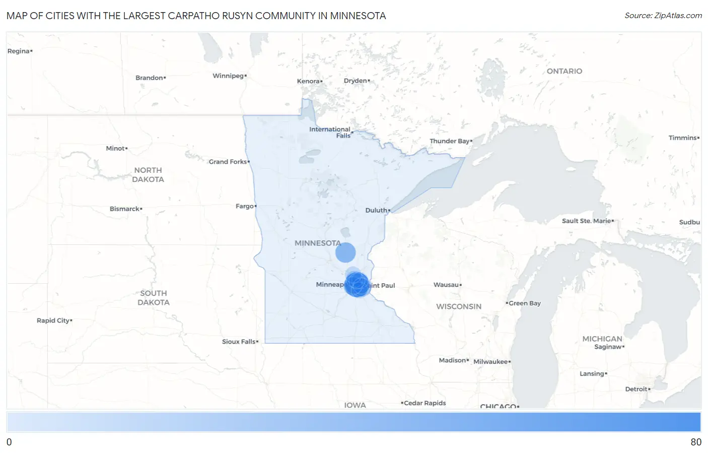 Cities with the Largest Carpatho Rusyn Community in Minnesota Map