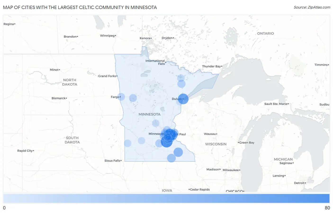 Cities with the Largest Celtic Community in Minnesota Map