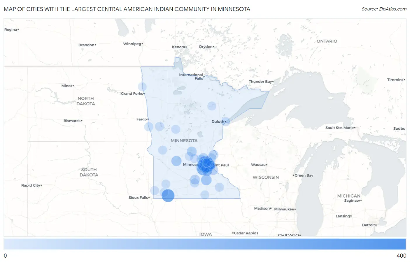 Cities with the Largest Central American Indian Community in Minnesota Map