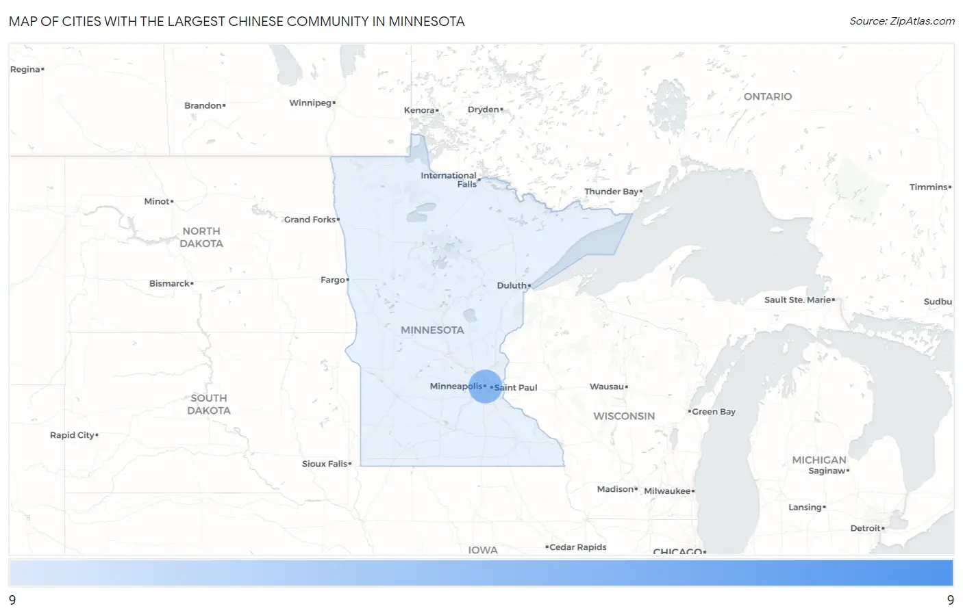 Cities with the Largest Chinese Community in Minnesota Map