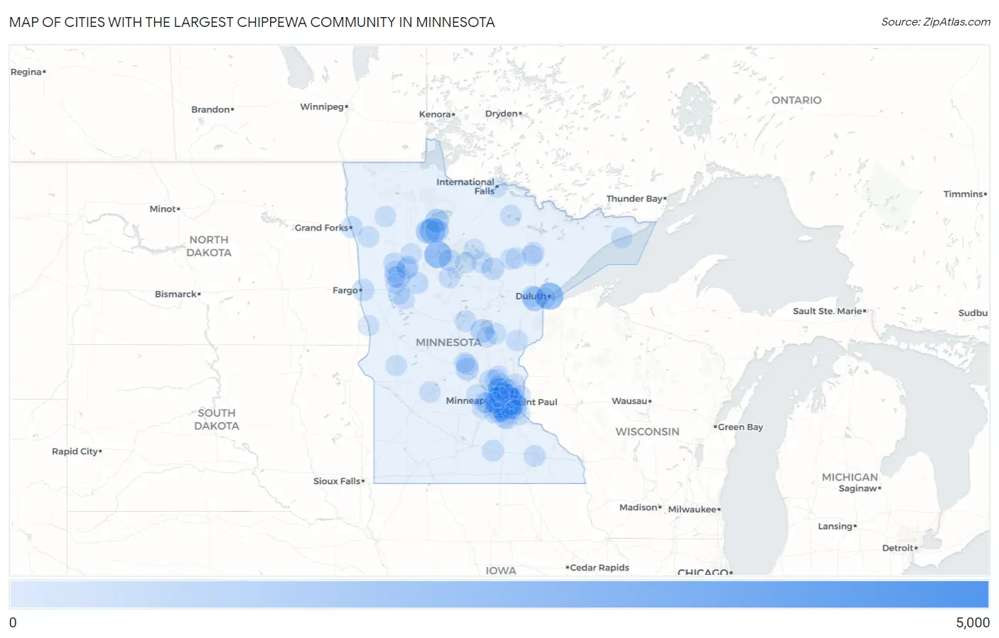 Cities with the Largest Chippewa Community in Minnesota Map