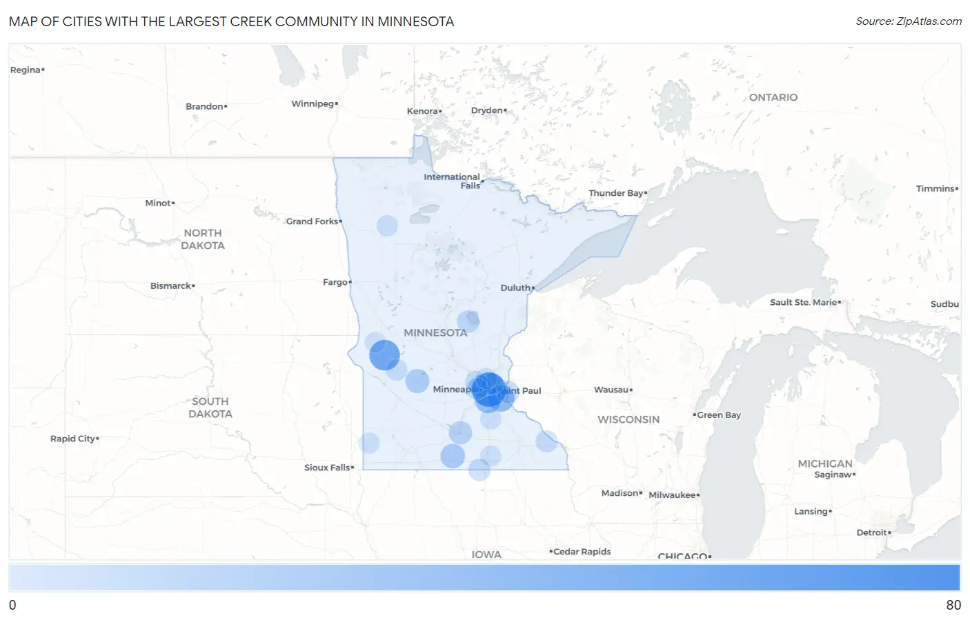 Cities with the Largest Creek Community in Minnesota Map