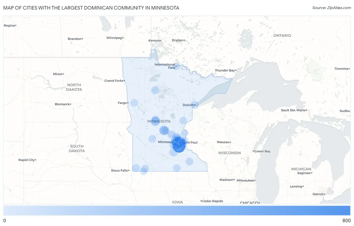 Cities with the Largest Dominican Community in Minnesota Map