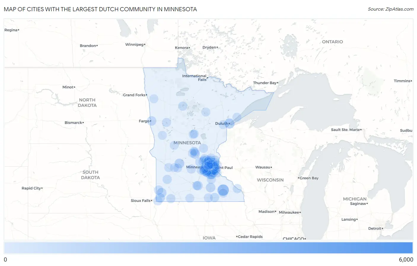 Cities with the Largest Dutch Community in Minnesota Map