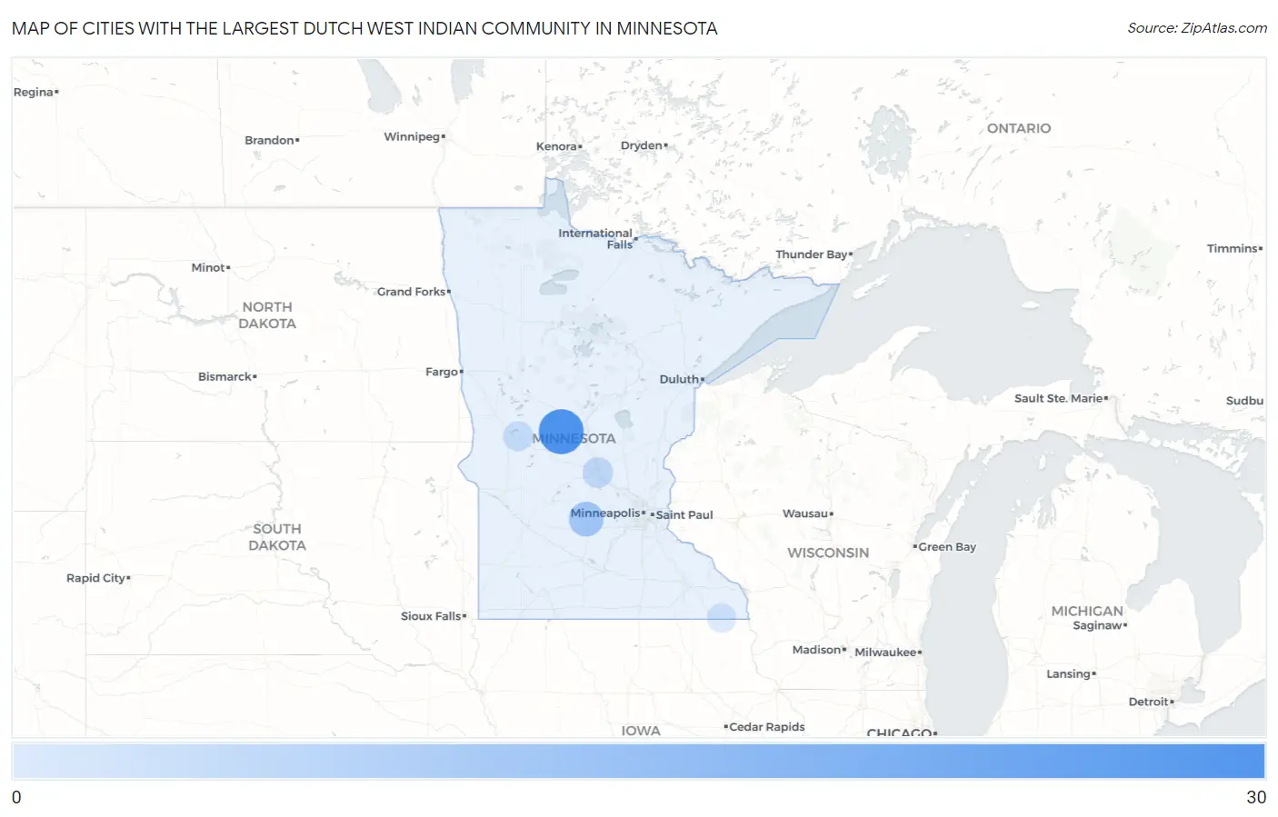 Cities with the Largest Dutch West Indian Community in Minnesota Map