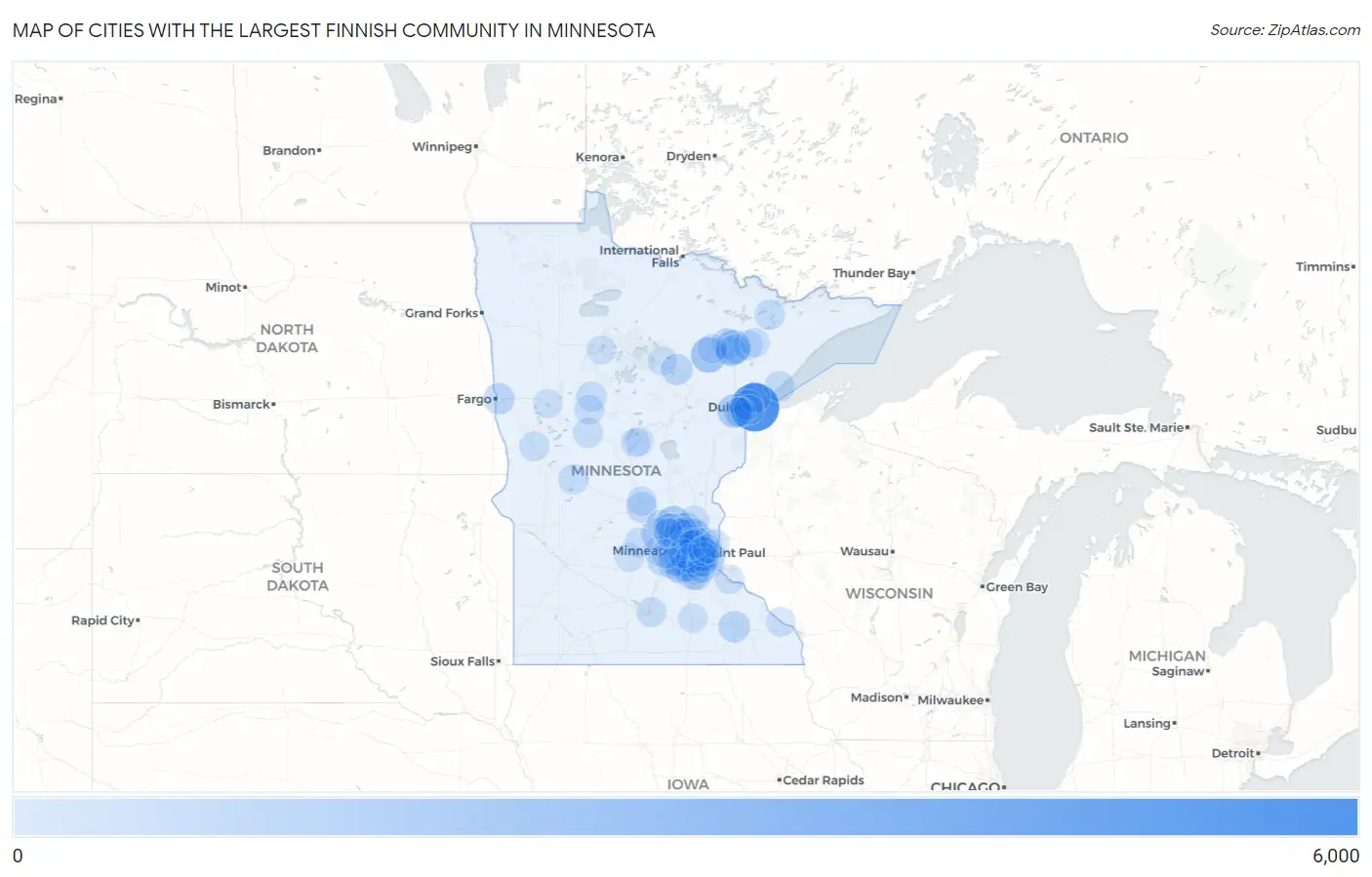 Cities with the Largest Finnish Community in Minnesota Map