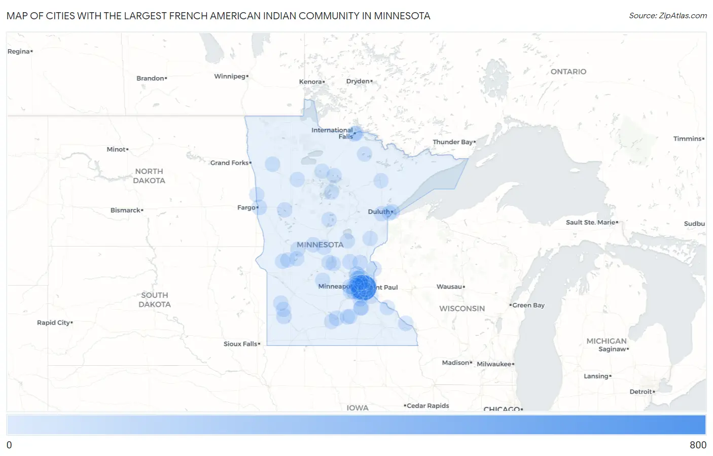 Cities with the Largest French American Indian Community in Minnesota Map