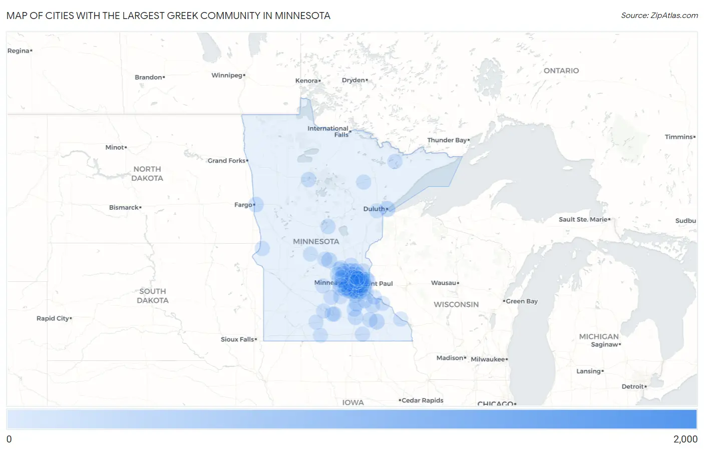 Cities with the Largest Greek Community in Minnesota Map