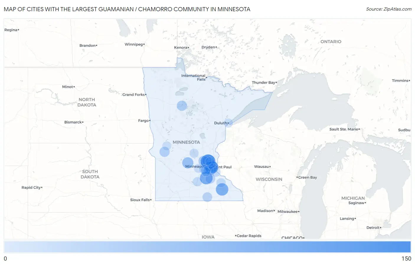 Cities with the Largest Guamanian / Chamorro Community in Minnesota Map