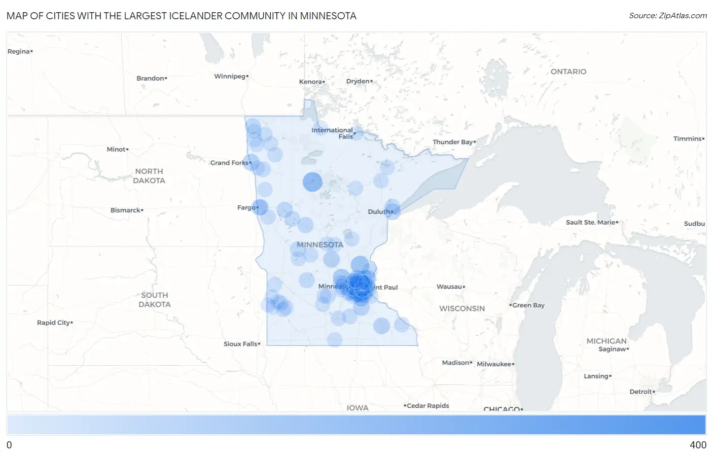 Cities with the Largest Icelander Community in Minnesota Map