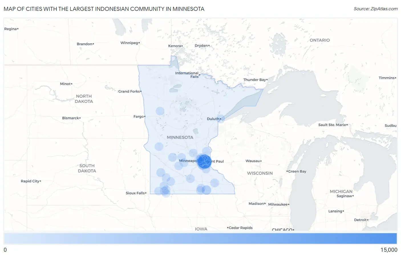 Cities with the Largest Indonesian Community in Minnesota Map