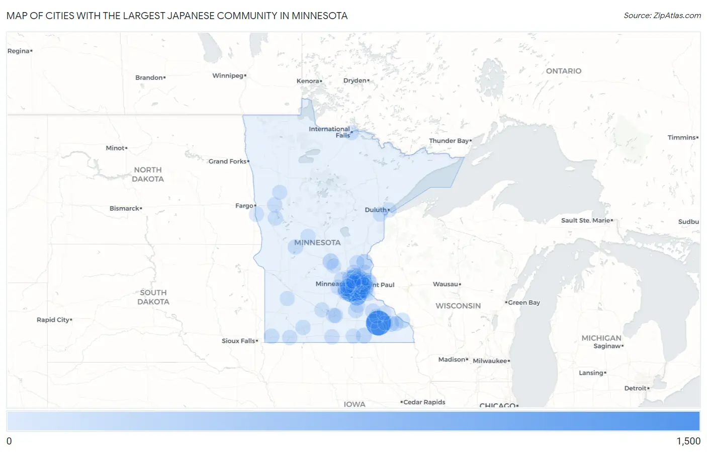 Cities with the Largest Japanese Community in Minnesota Map