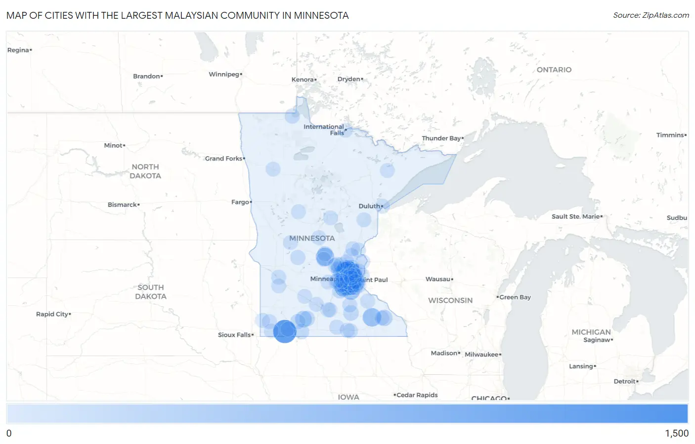 Cities with the Largest Malaysian Community in Minnesota Map