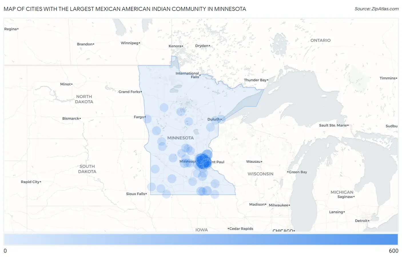 Cities with the Largest Mexican American Indian Community in Minnesota Map