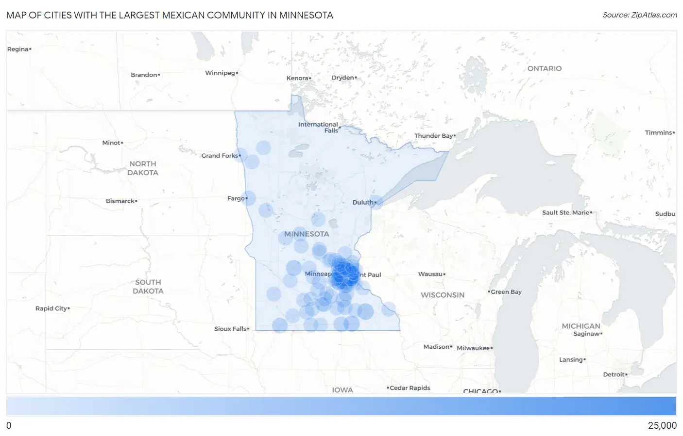 Cities with the Largest Mexican Community in Minnesota Map