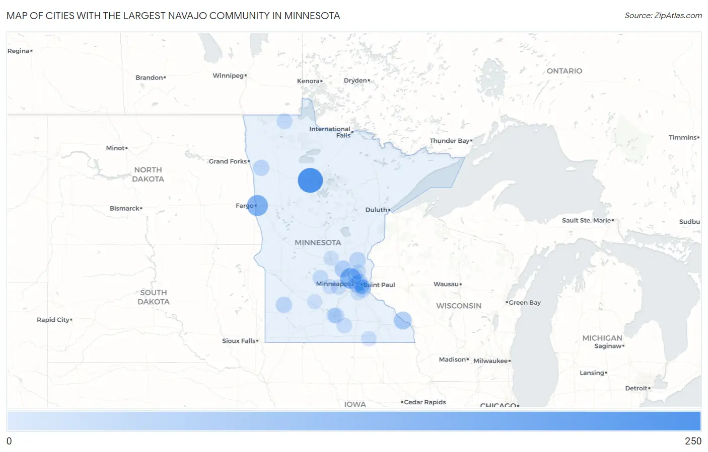 Cities with the Largest Navajo Community in Minnesota Map
