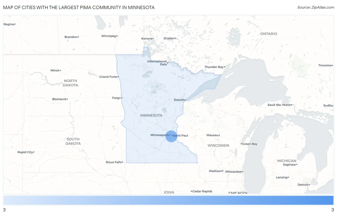 Cities with the Largest Pima Community in Minnesota Map