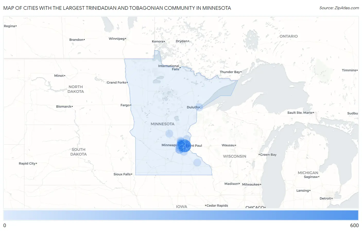 Cities with the Largest Trinidadian and Tobagonian Community in Minnesota Map