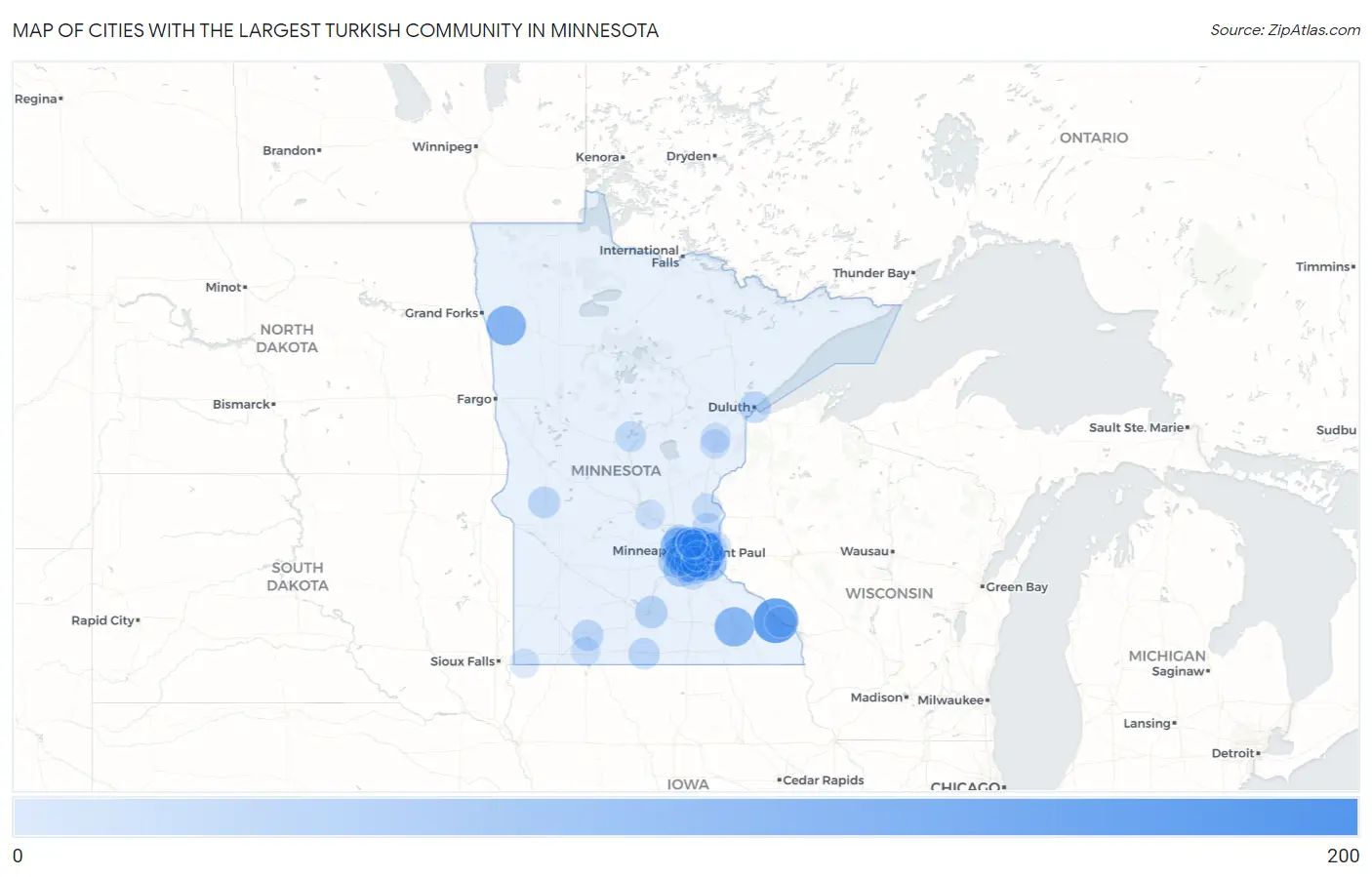 Cities with the Largest Turkish Community in Minnesota Map