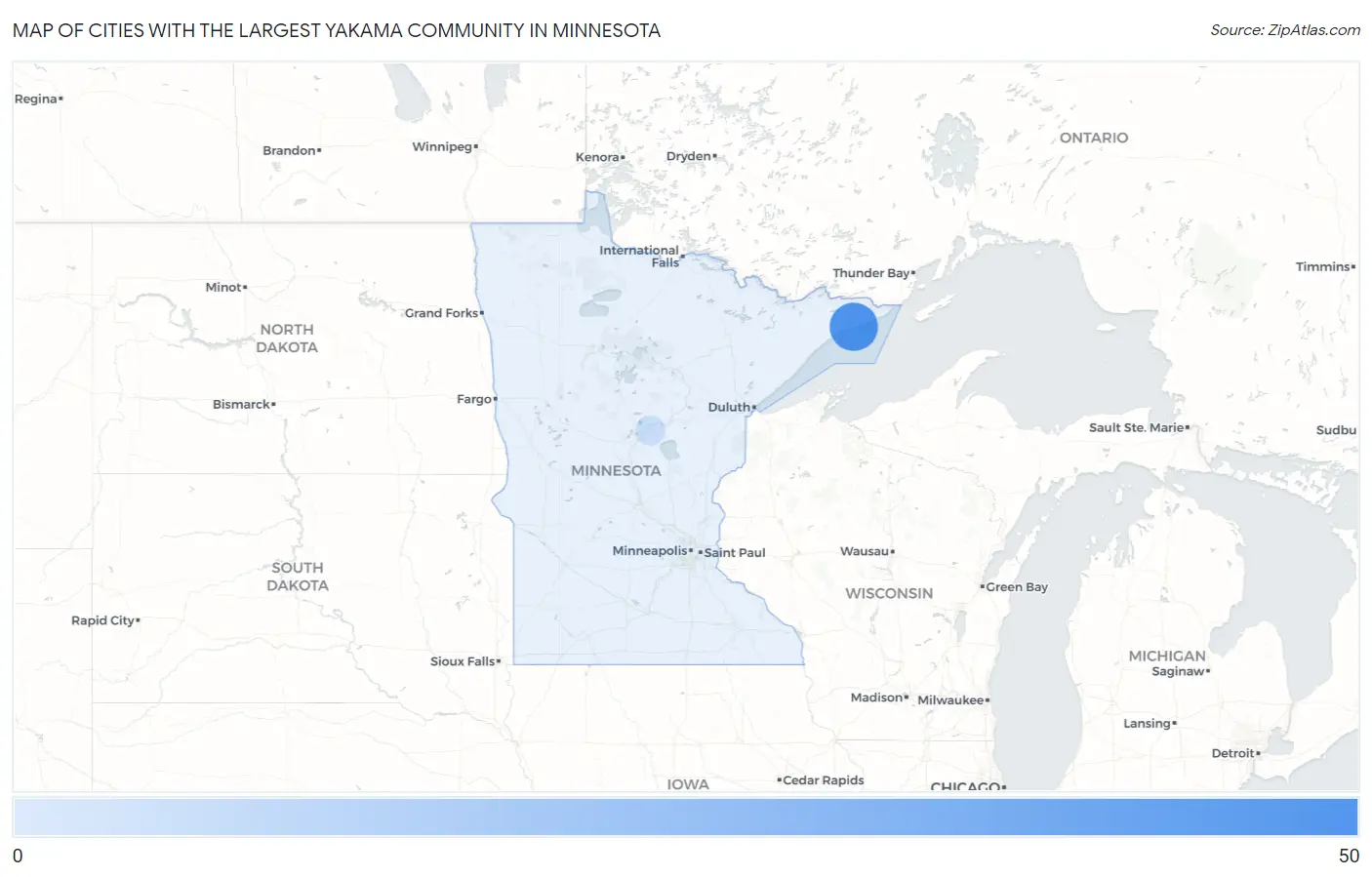 Cities with the Largest Yakama Community in Minnesota Map