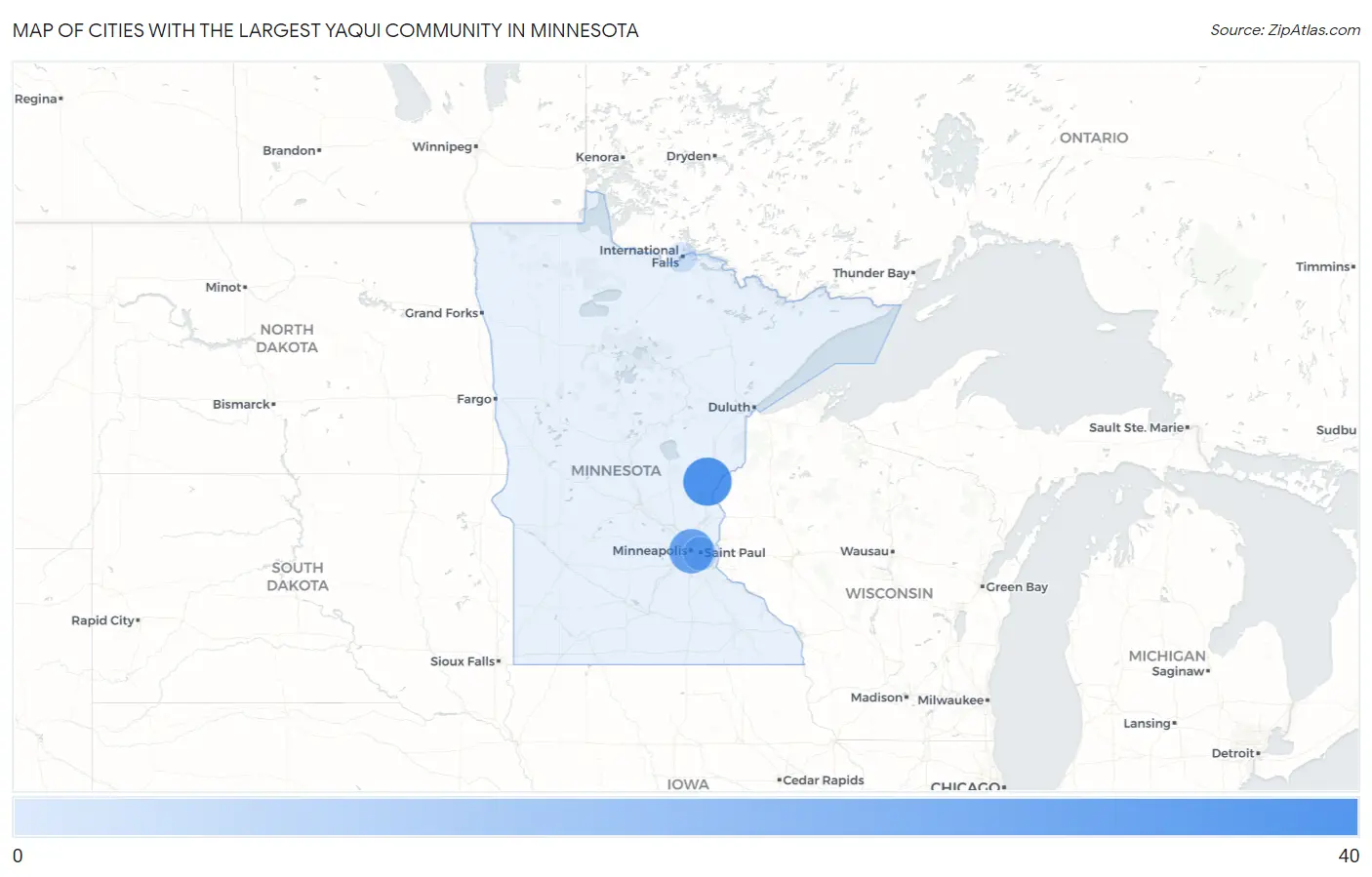 Cities with the Largest Yaqui Community in Minnesota Map