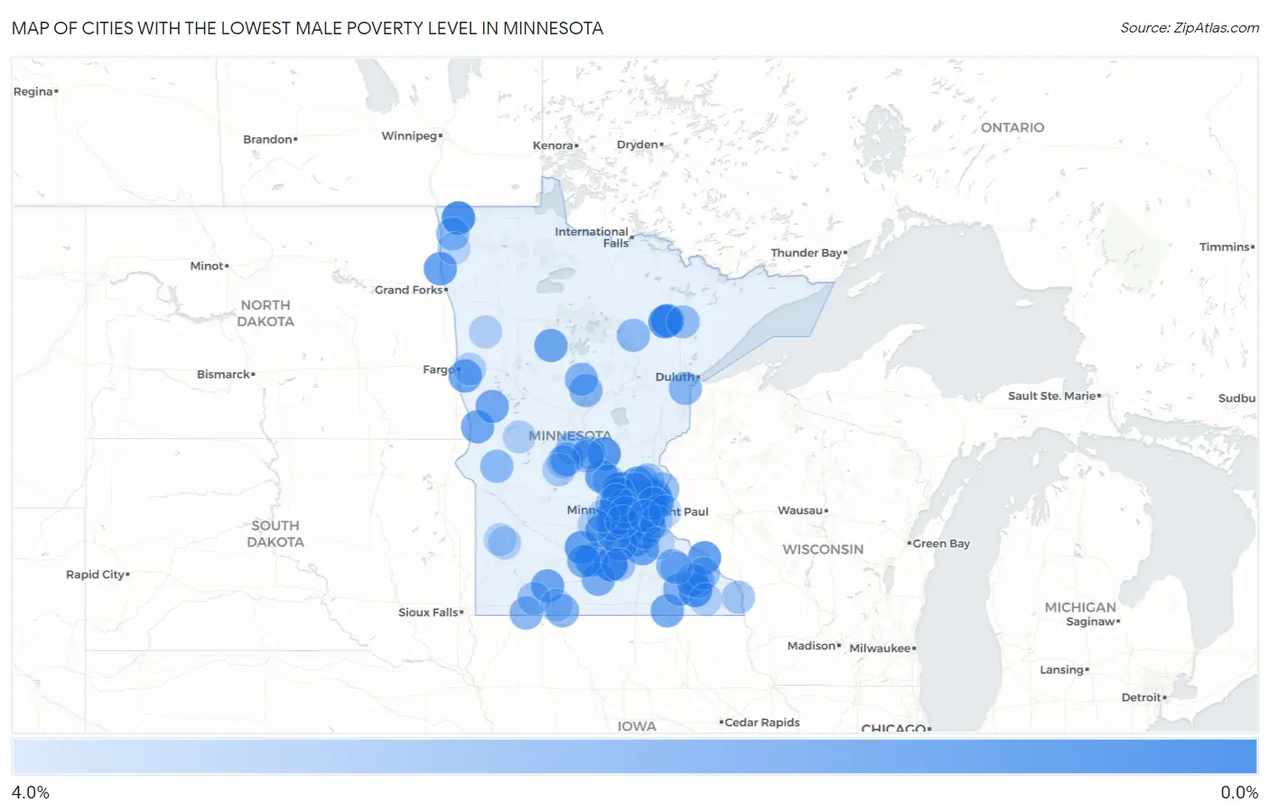 Cities with the Lowest Male Poverty Level in Minnesota Map