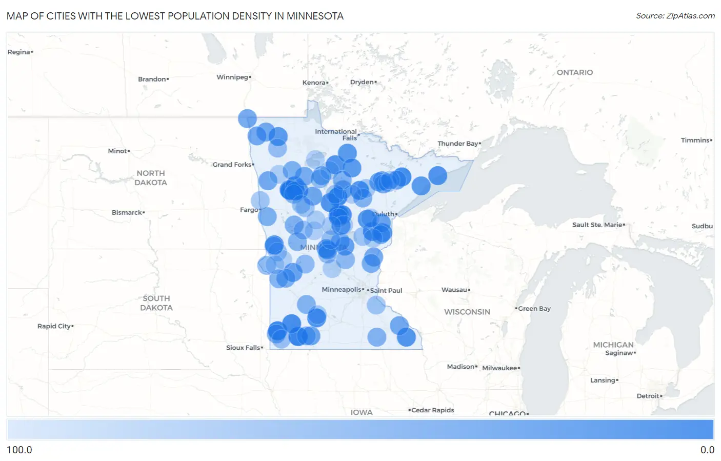 Cities with the Lowest Population Density in Minnesota Map