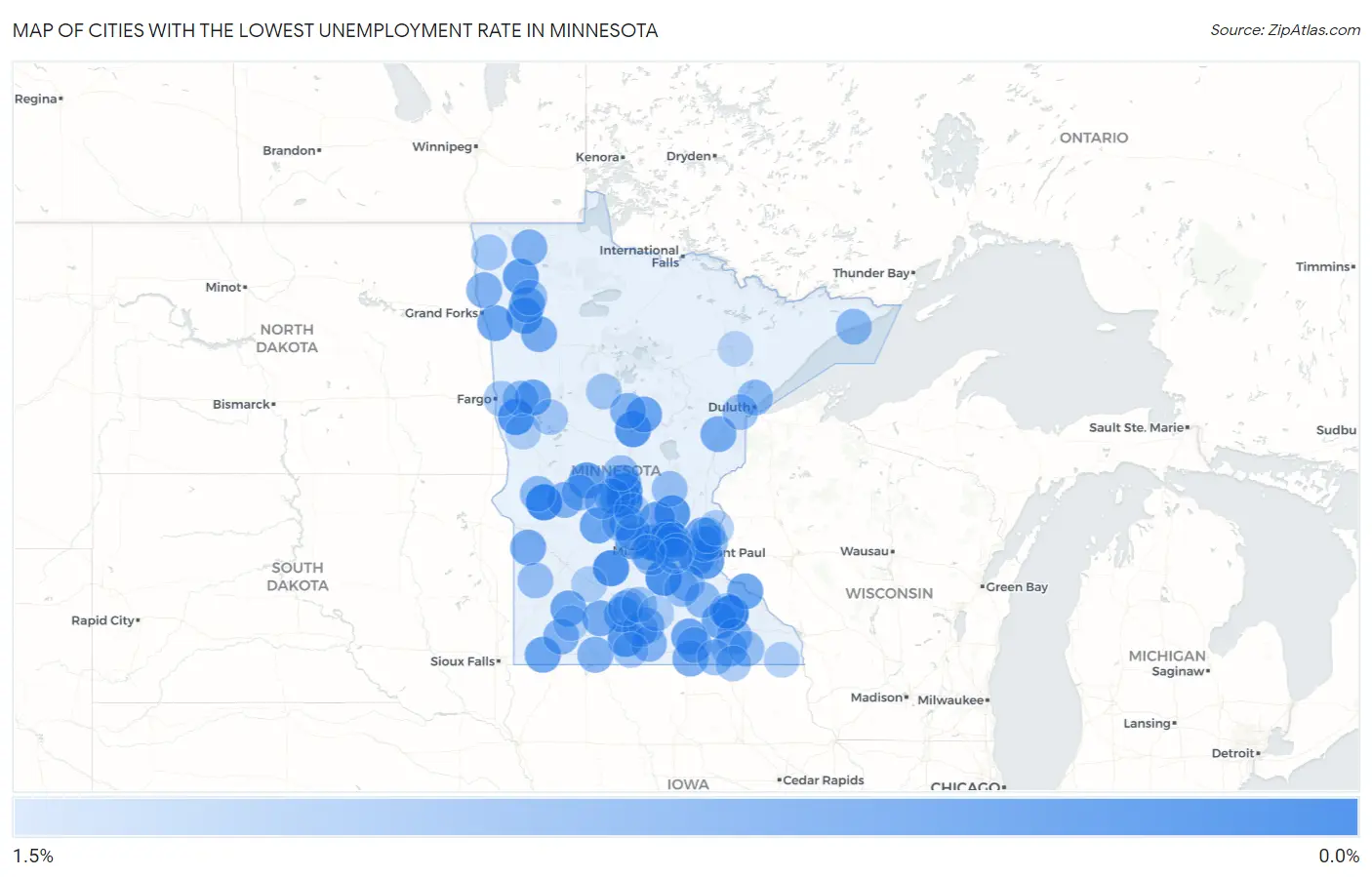 Cities with the Lowest Unemployment Rate in Minnesota Map