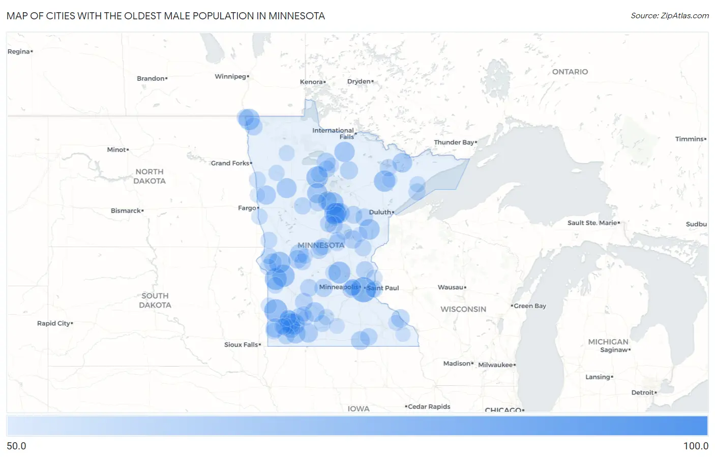 Cities with the Oldest Male Population in Minnesota Map