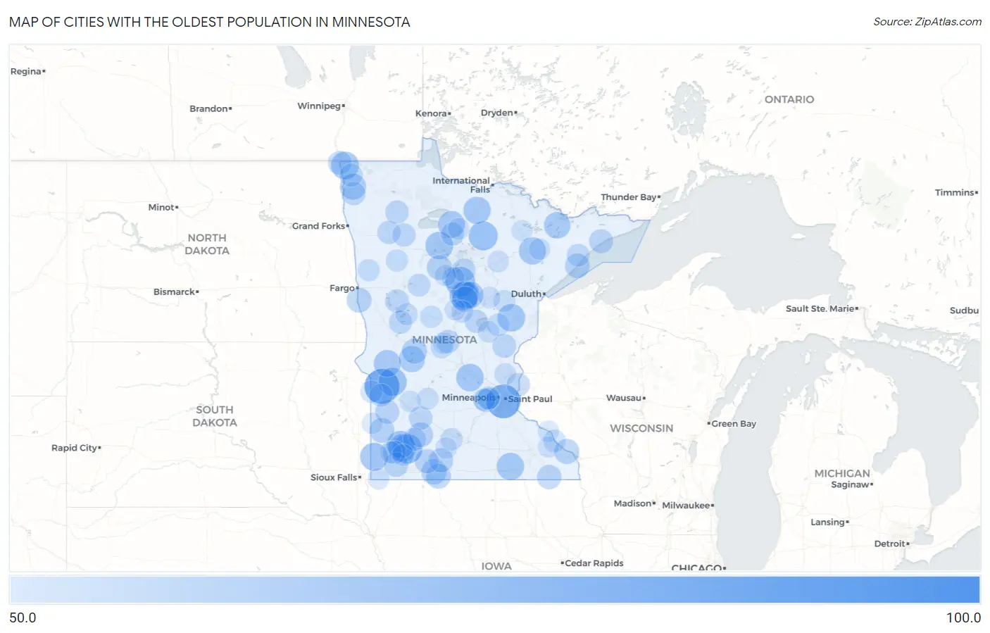 Cities with the Oldest Population in Minnesota Map