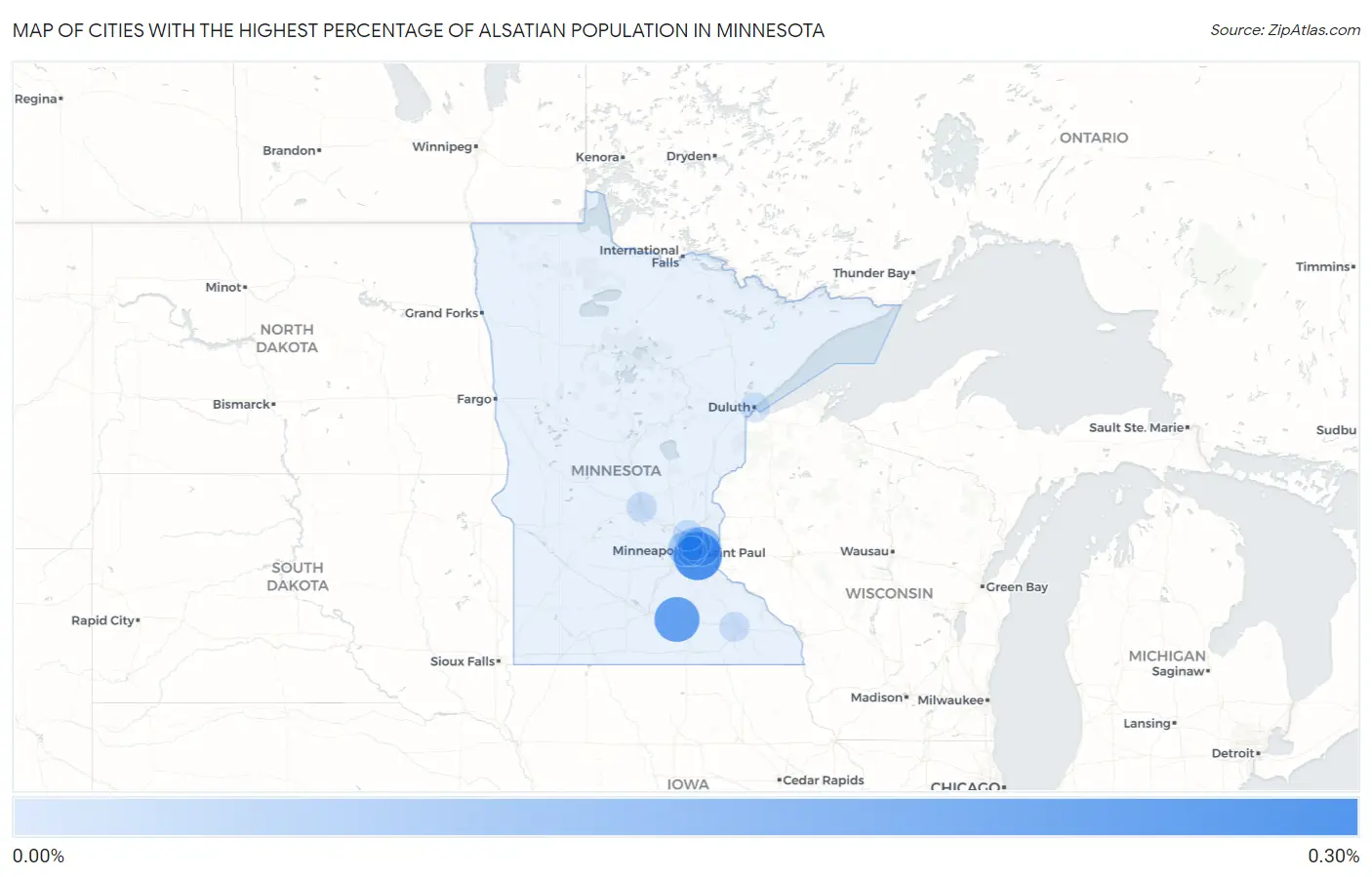 Cities with the Highest Percentage of Alsatian Population in Minnesota Map