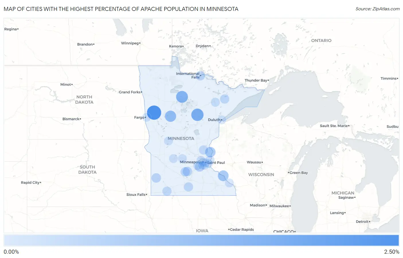 Cities with the Highest Percentage of Apache Population in Minnesota Map