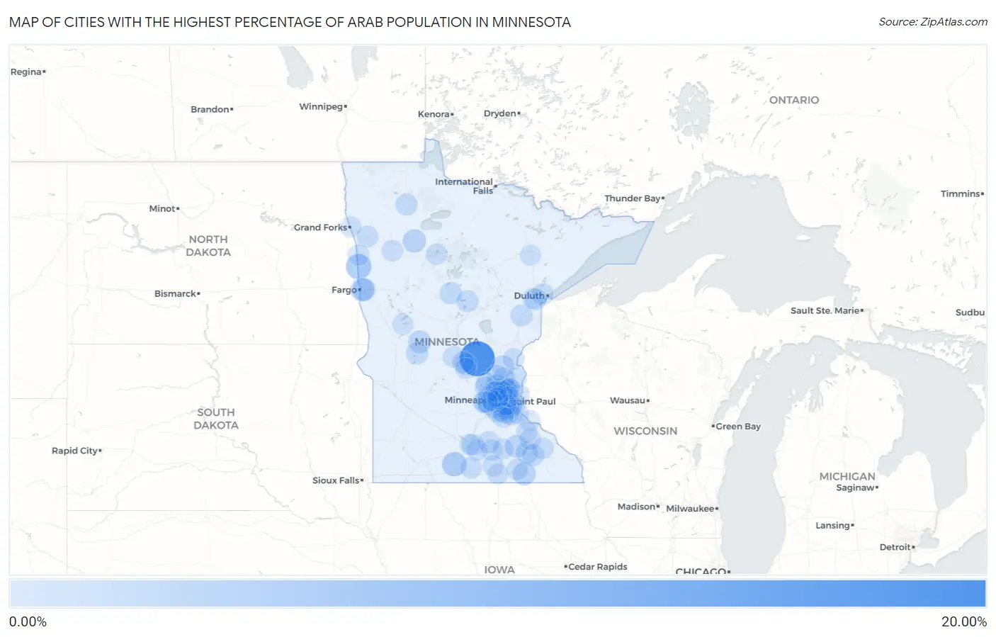 Cities with the Highest Percentage of Arab Population in Minnesota Map