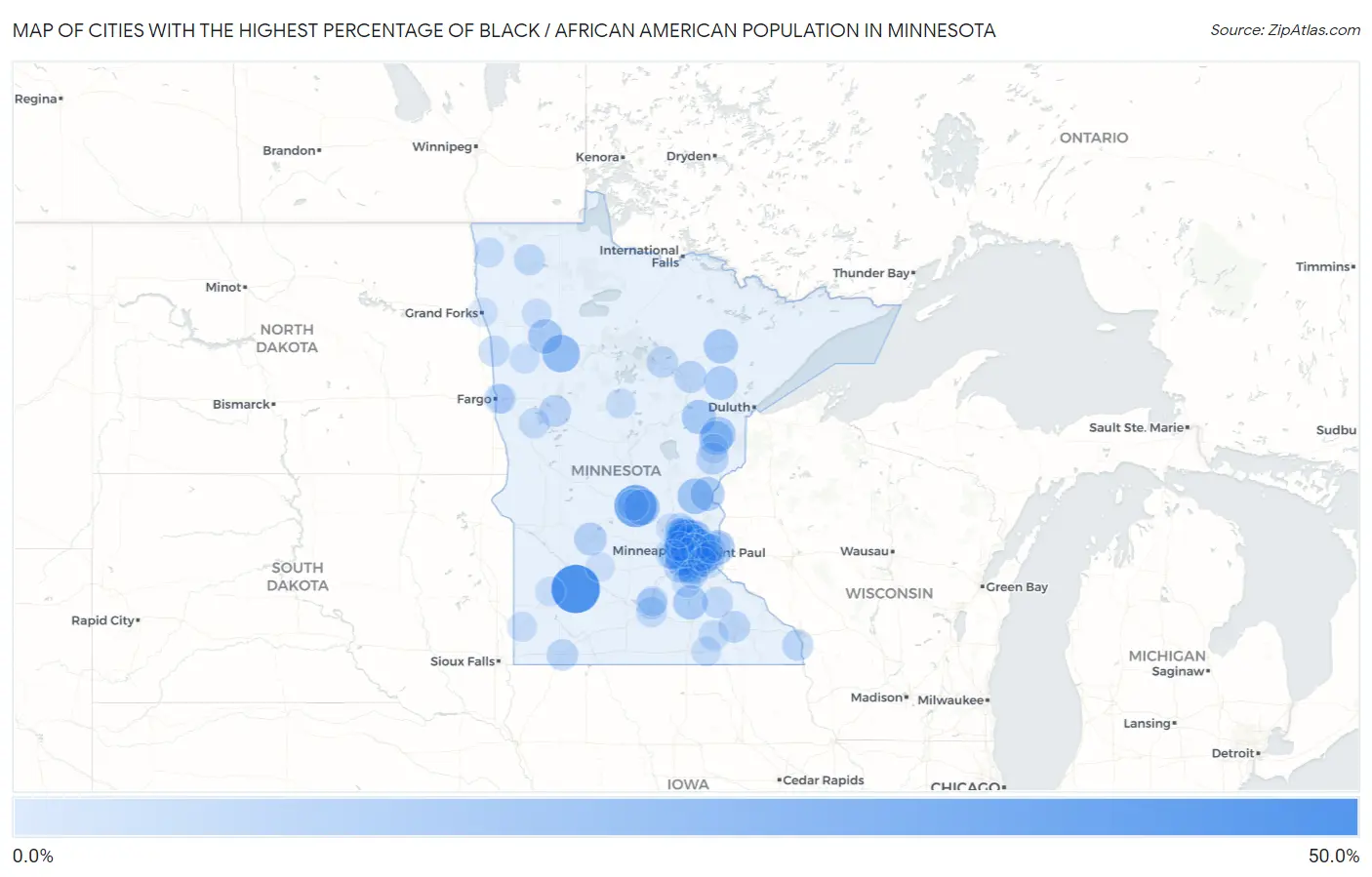 Cities with the Highest Percentage of Black / African American Population in Minnesota Map