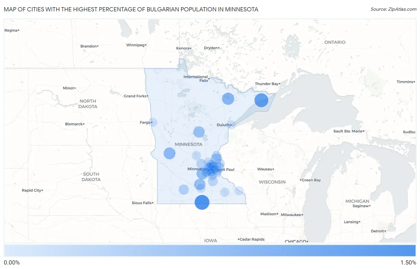 Cities with the Highest Percentage of Bulgarian Population in Minnesota Map