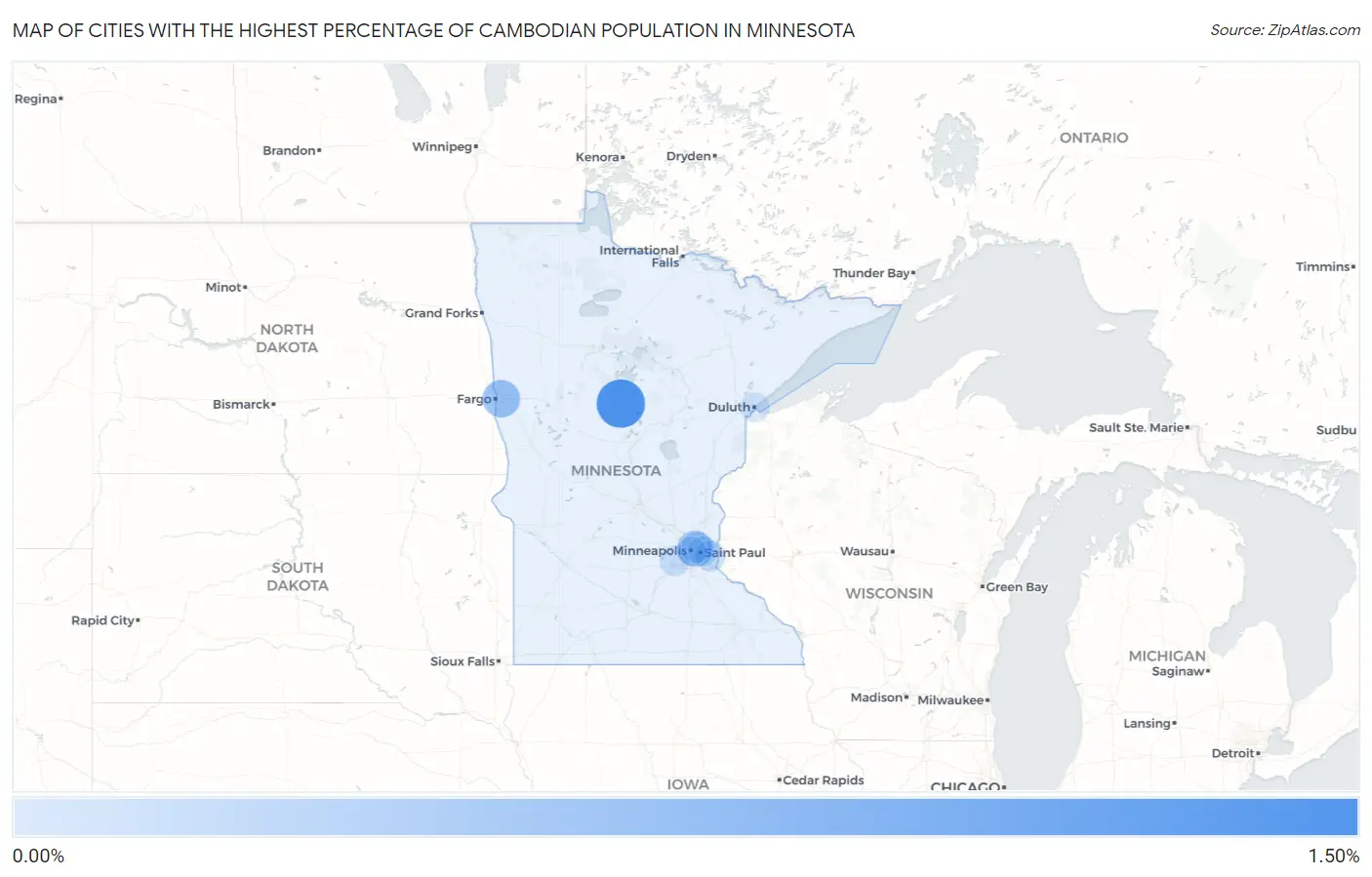 Cities with the Highest Percentage of Cambodian Population in Minnesota Map