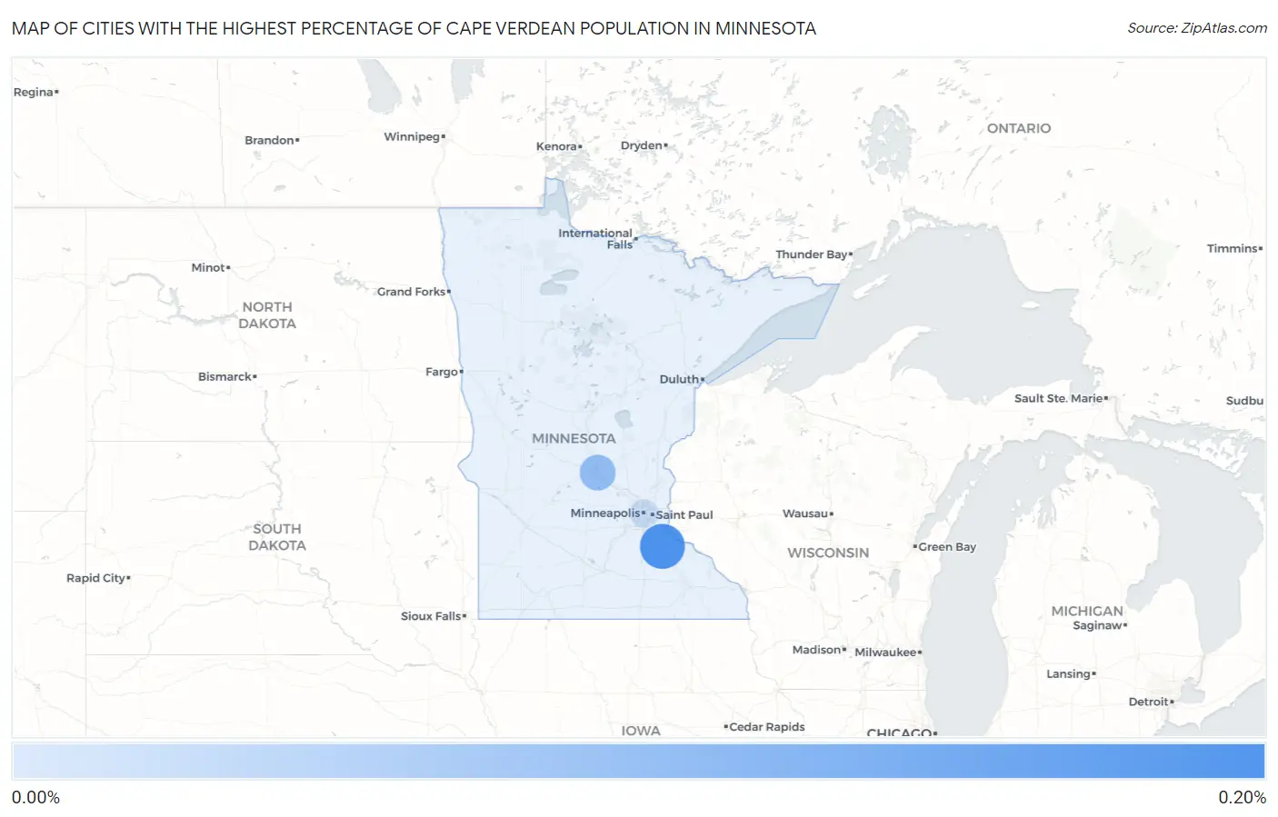Cities with the Highest Percentage of Cape Verdean Population in Minnesota Map