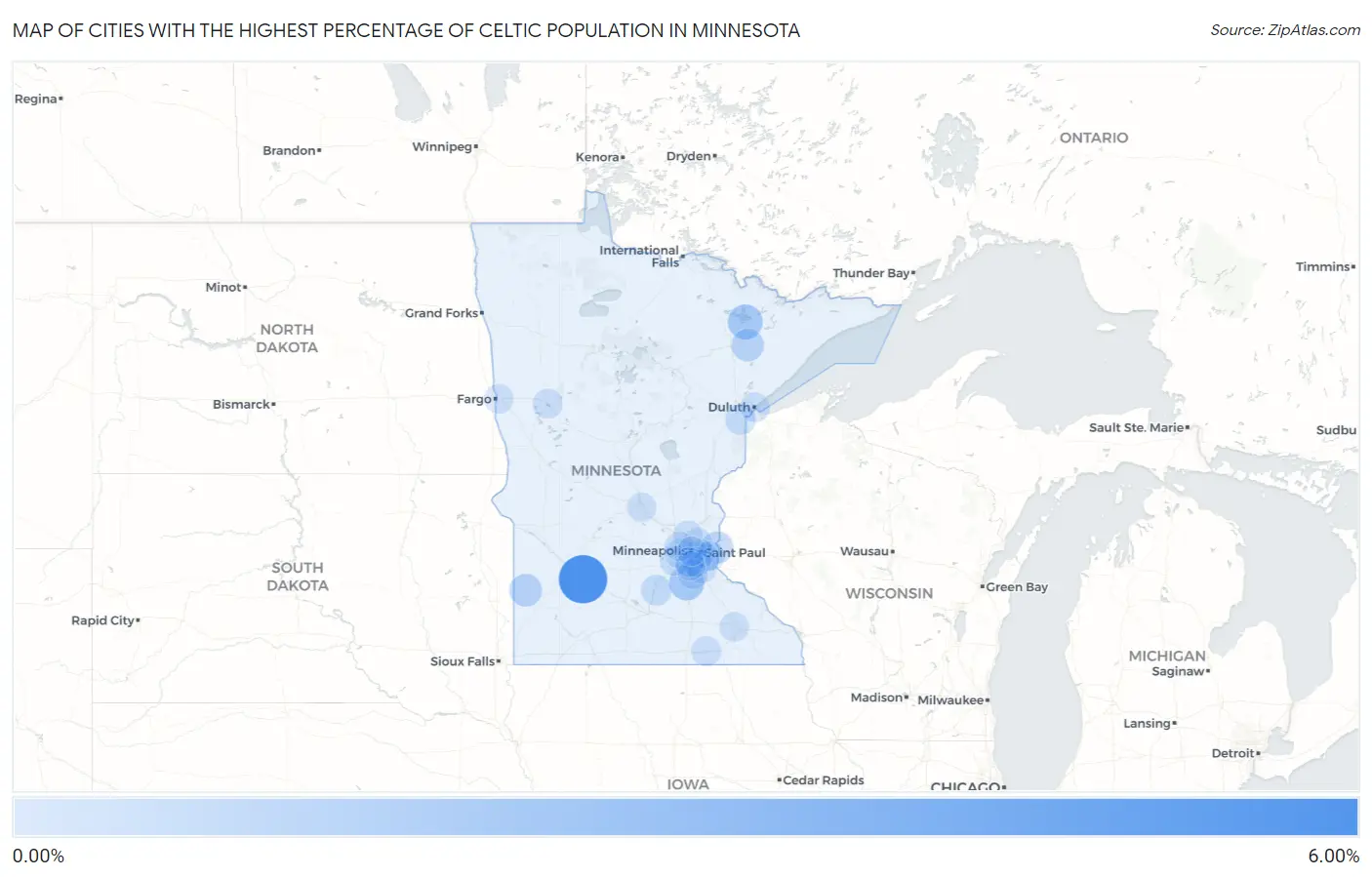 Cities with the Highest Percentage of Celtic Population in Minnesota Map