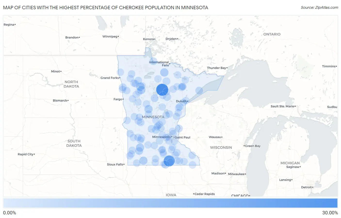 Cities with the Highest Percentage of Cherokee Population in Minnesota Map