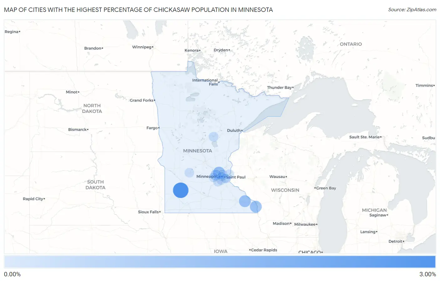 Cities with the Highest Percentage of Chickasaw Population in Minnesota Map