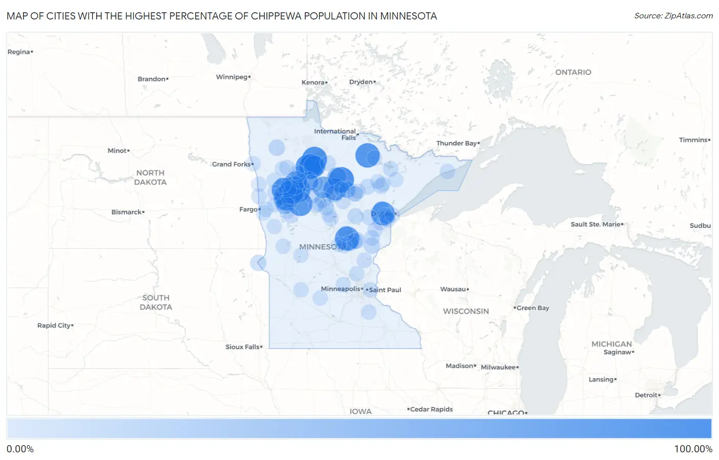 Cities with the Highest Percentage of Chippewa Population in Minnesota Map