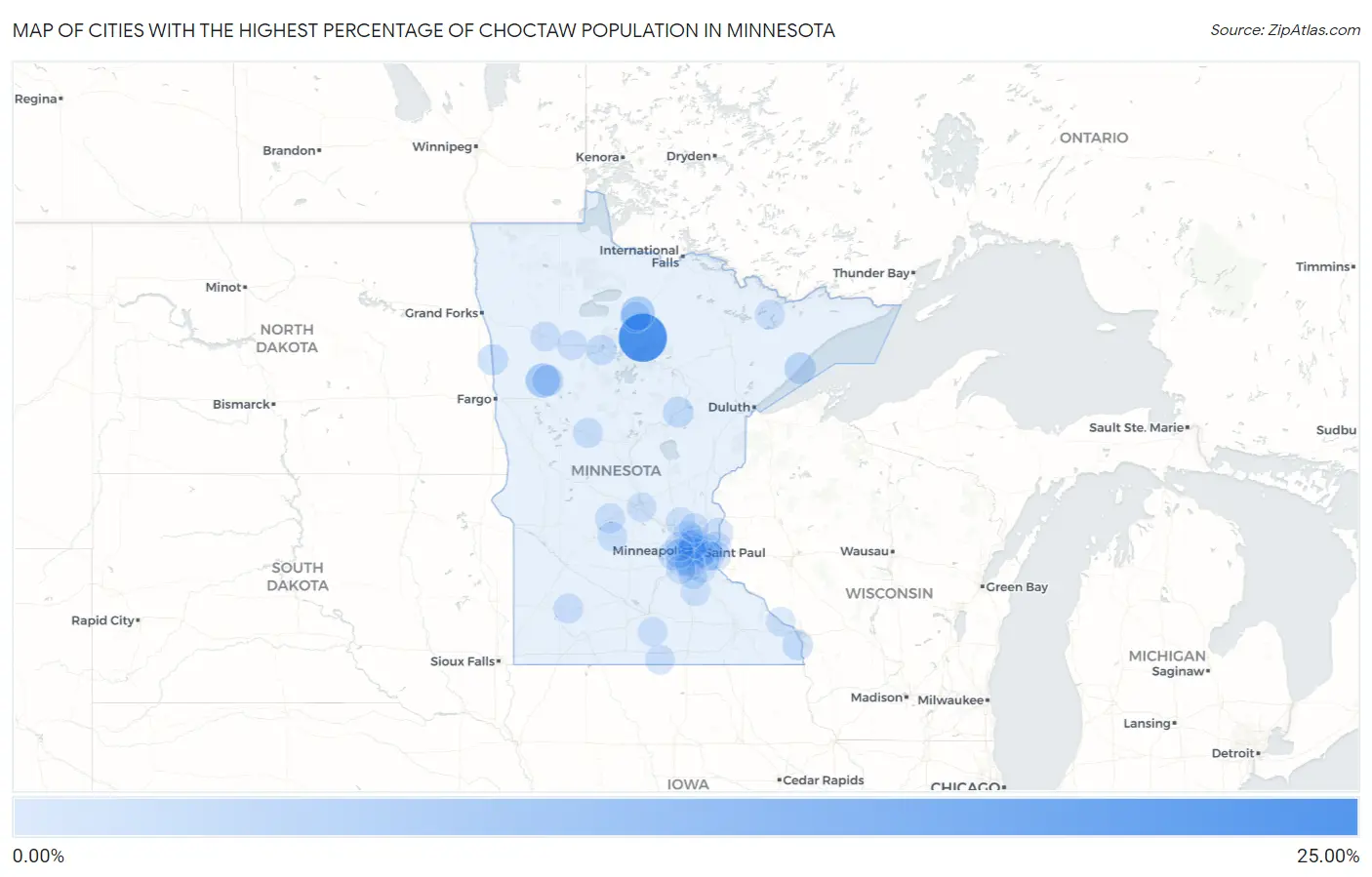 Cities with the Highest Percentage of Choctaw Population in Minnesota Map