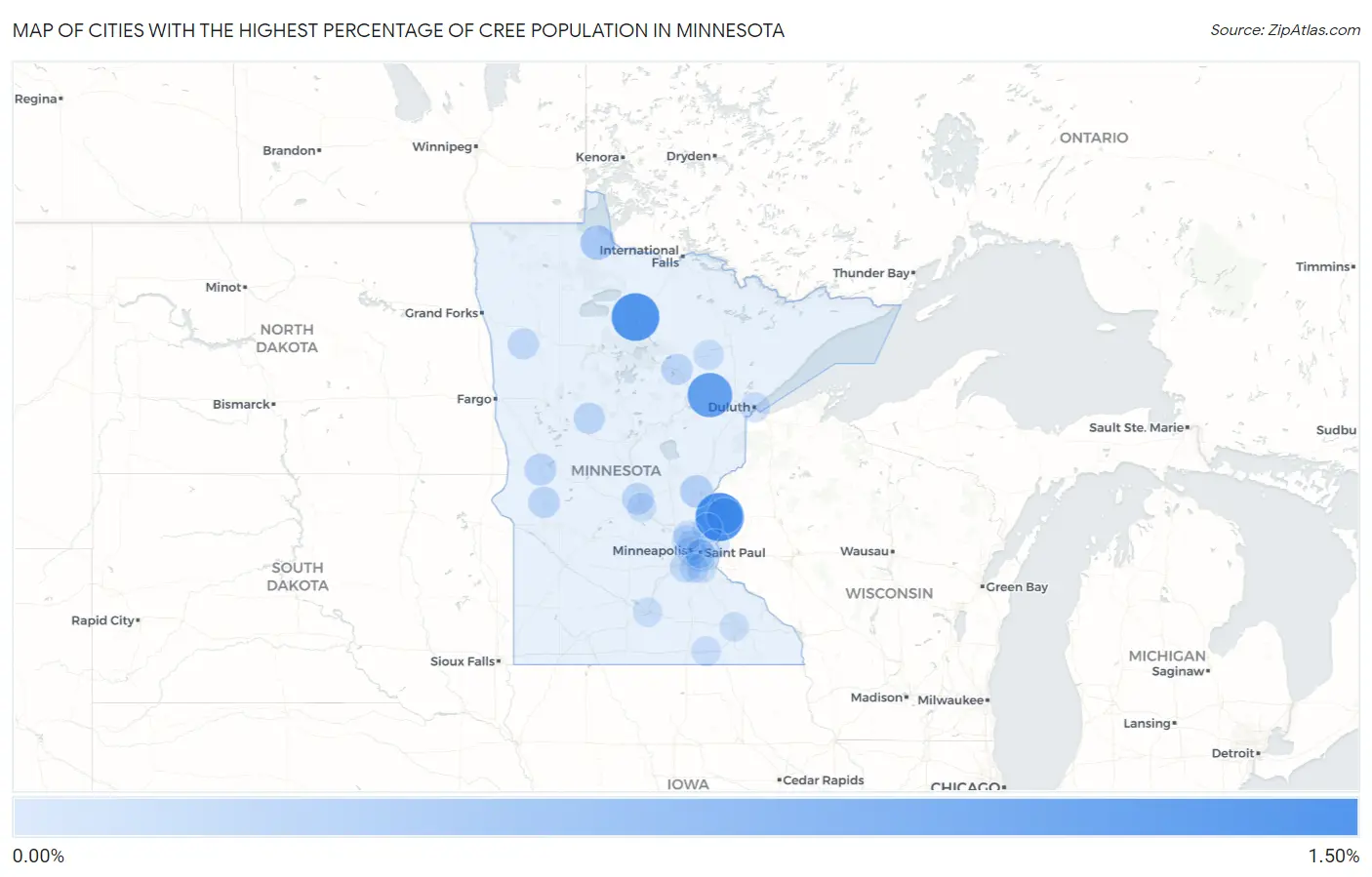 Cities with the Highest Percentage of Cree Population in Minnesota Map