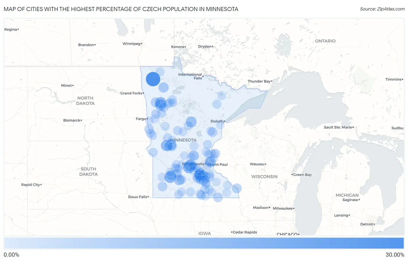 Cities with the Highest Percentage of Czech Population in Minnesota Map