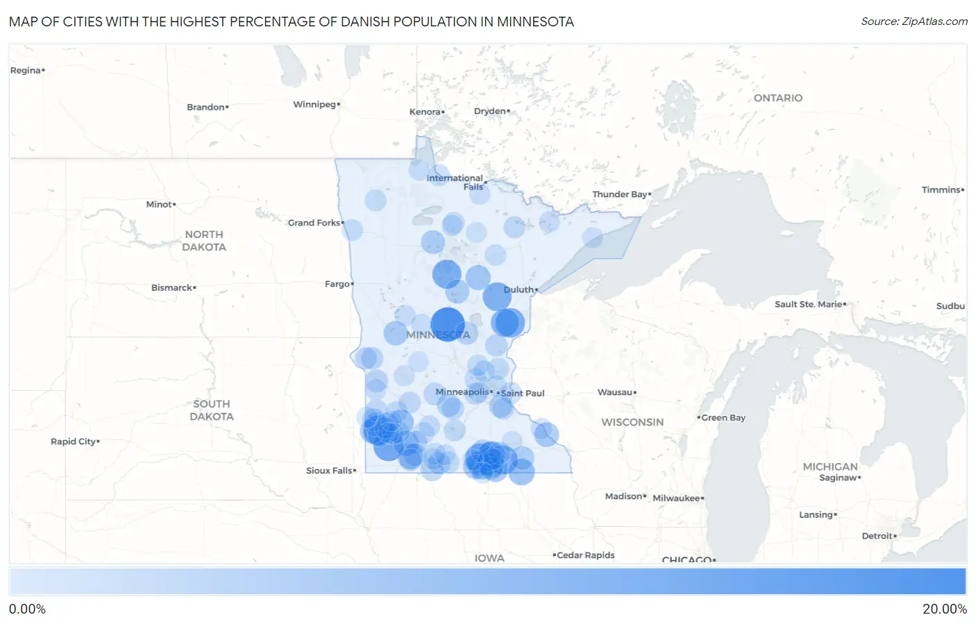 Cities with the Highest Percentage of Danish Population in Minnesota Map