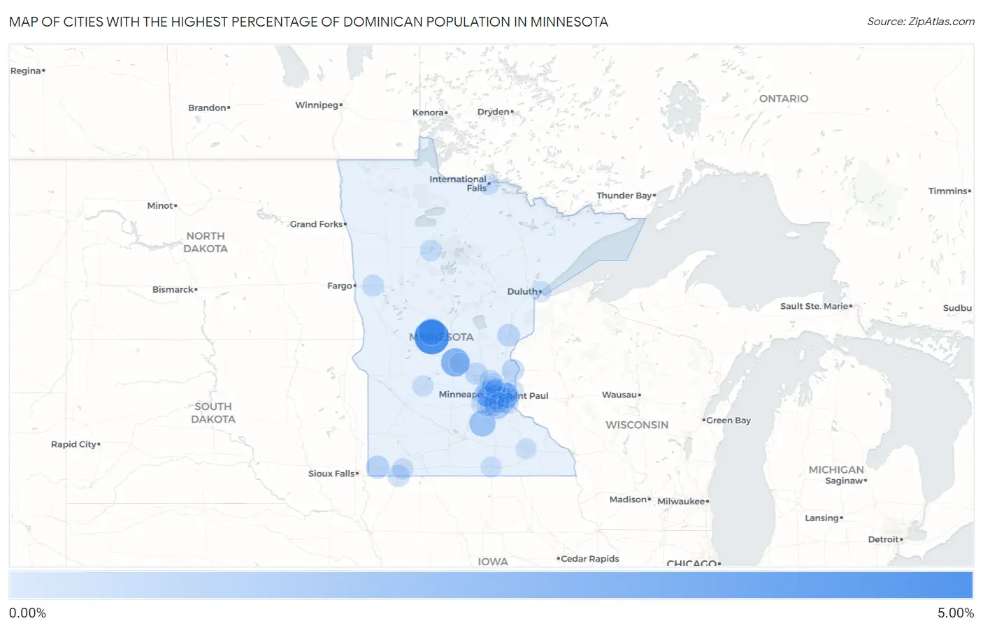 Cities with the Highest Percentage of Dominican Population in Minnesota Map